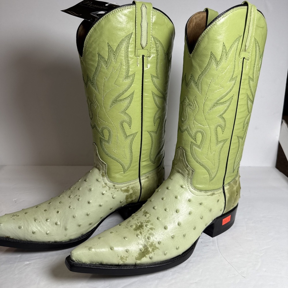 Men's Lime Green Ostrich-Textured Cowboy Boots